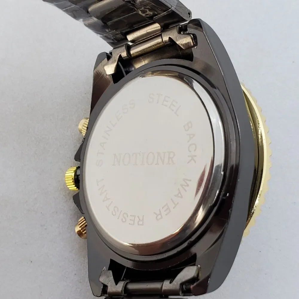 Men's Watch 40MM Dark Gray Dial Gold‎ Black Bracelet Band Date 7.5